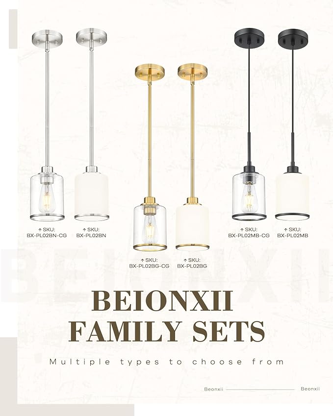 Beionxii Brushed Gold Pendant Lights Kitchen Island, Modern Kitchen Pendant Lighting Over Island, Hanging Lights with Clear Glass for Sink, Dining Room, Entryway, BX-PL02BG-CG (Only 1-Pack)