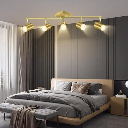 AUQUEE 5 Light Track Lighting Fixtures Ceiling, Gold Kichen Track Lighting, Rotatable Light Heads, Adjustable Modern LED Track Lights for Kitchen/Living Room/Hallway/Bar,GU10 Bulb Not Included