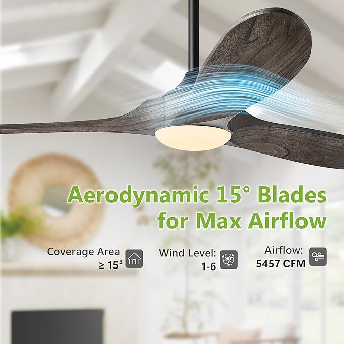Haipeel 52 Inch Farmhouse Rustic Ceiling Fans with Lights, Dimmable Solid Wood Outdoor Ceiling Fan with Light and Remote Control 3 Blades Propeller Ceiling Fans for Patios Indoor Bedroom, Deep Brown