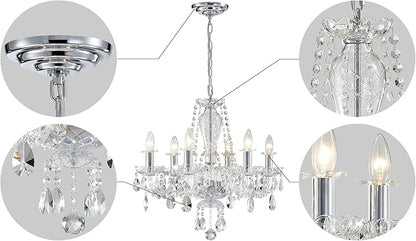 AGV LIGHTING Mid-Century Modern Chandeliers, Crystal Pendant Light Fixture, with 6-Lights, D22 x H20, Adjustable Chains 59", Chrome Finish