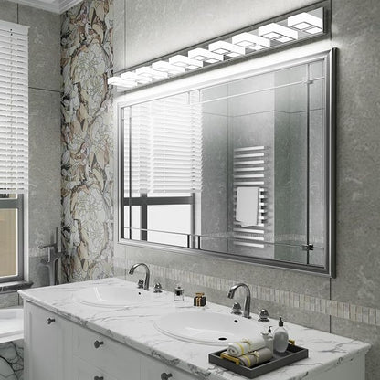 Ralbay 66inch Chrome Bathroom Vanity Lights Stainless Steel Acrylic LED Modern Chrome Bathroom Wall Lighting Fixtures
