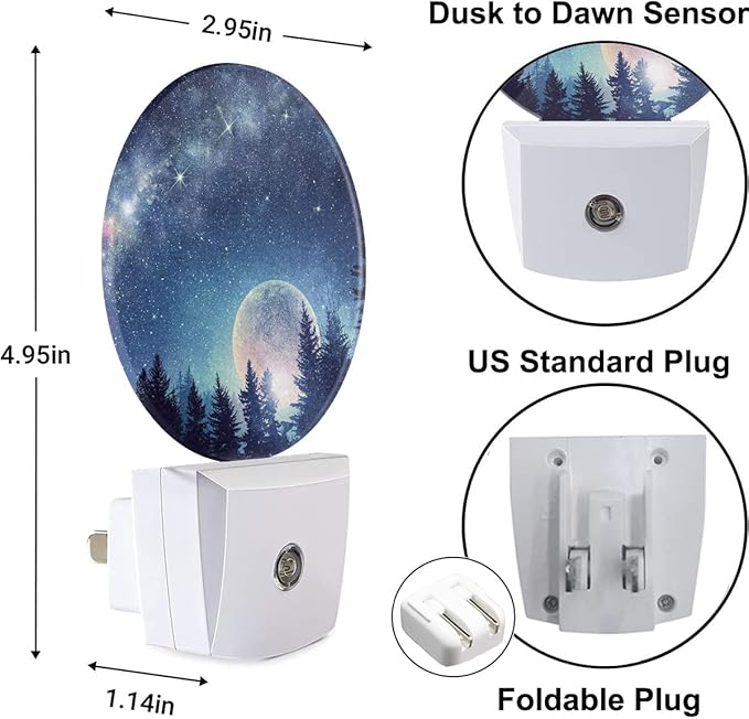 Forest Moon Night Lights Plug into Wall, Stars Starry Night LED Plug-in Nightlight, Night Sky Milky Way Starry Sky Galaxy Night Light with Dusk to Dawn Sensor for Home Decor