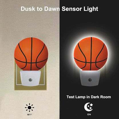 Sports Night Light Basketball Night Lamp for Boys Men Basketball Room Decor American Ball Night Lights Plug into Wall Dusk to Dawn Sensor for Birthday Christmas Gifts