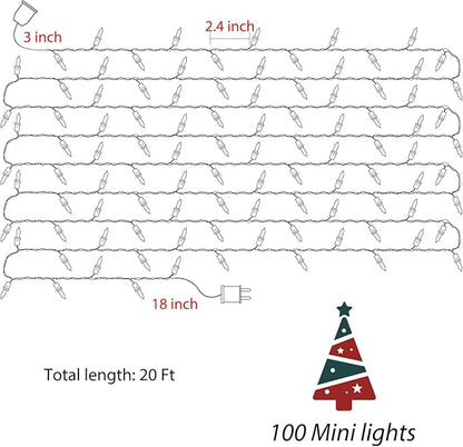 Minetom 100 Counts Clear Christmas String Lights 26.5 Feet Warm Mini Lights Waterproof for Indoor Outdoor Patio Wreath Garden Wedding Party Thanksgiving Holiday Xmas Tree Decorations, Multicolored