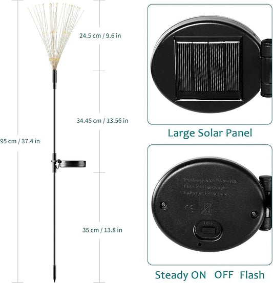 JJGoo Outdoor Solar Lights Firework, 2 Pack 120 LEDs Waterproof Solar Lights for Outside Garden Yard Pathway Fence - Warm White