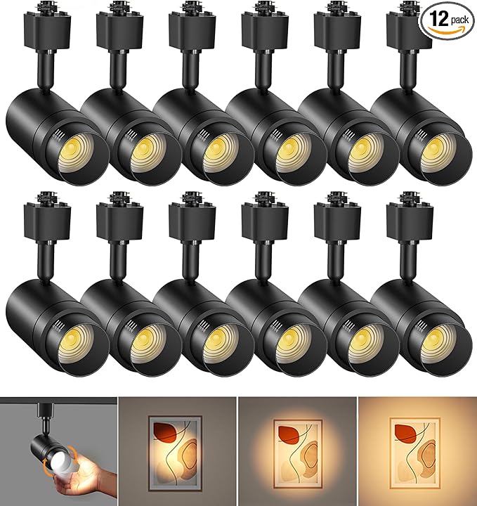 Zoomable H Track Lighting Heads H Type Track Light Heads Dimmable LED Track Lighting Fixtures Ceiling Spot Light, H Style Track Heads for H Track Lighting Rails - Black CRI90 12W 12 Pack 3000K