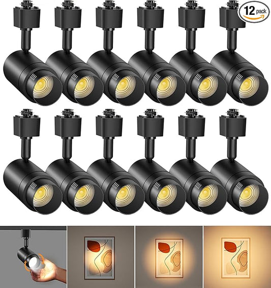 Zoomable H Track Lighting Heads H Type Track Light Heads Dimmable LED Track Lighting Fixtures Ceiling Spot Light, H Style Track Heads for H Track Lighting Rails - Black CRI90 12W 12 Pack 3000K