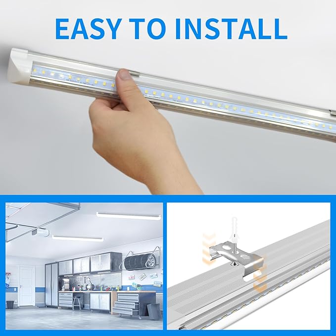 CNSUNWAY LED Shop Lights 2FT, 22W High-Efficiency Under Cabinet Lighting 6500K Cool White, V-Shaped Linkable T8 Shop Light for Workbench, Kitchen, Workshop, Basement, ETL Listed (6-Pack)