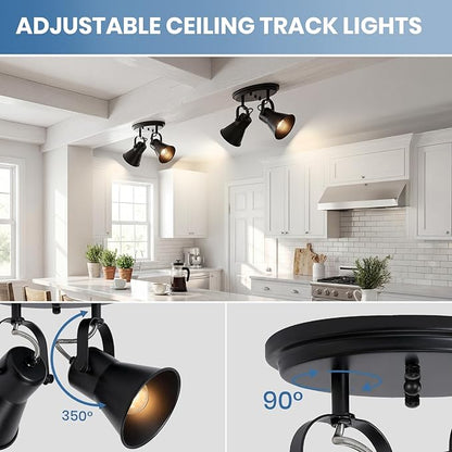 Black Kitchen Lighting Fixtures Ceiling, 2-Light Adjustable Track Light, Flush Mount Directional Ceiling Light for Hallway, Dining Room, Bathroom