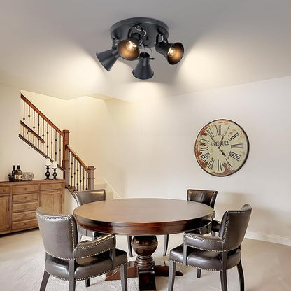 4-Light Kitchen Lighting Fixtures Ceiling, Adjustable Track Lighting Fixtures, Morden Black Directional Ceiling Light for Kitchen, Bathroom, Hallway, Dining Room, Coffee Bar.