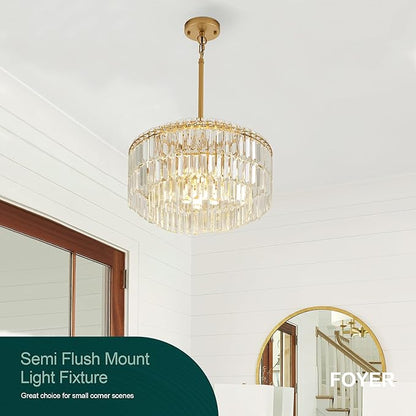 Modern 17.6“ Gold Crystal Chandelier Ceiling Light Fixtures for Dining Room Luxury Glam 8-Light Crystal Chandeliers Lighting for Bedroom Entryway Hallway Living Room Kitchen Island Foyer