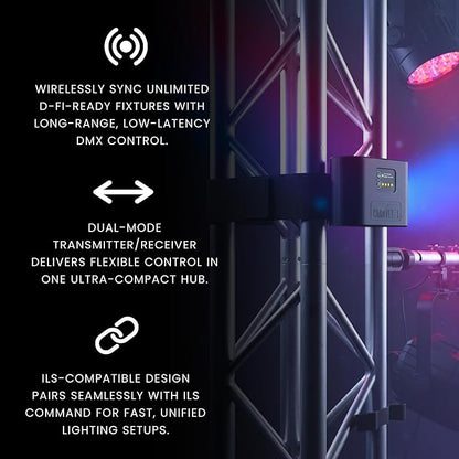 CHAUVET DJ – D-Fi Hub 2 Wireless DMX Transmitter Receiver | Long-Range D-Fi Control for Unlimited Fixtures, ILS Command Compatible, USB-C Power Output, Compact Stage Lighting Controller