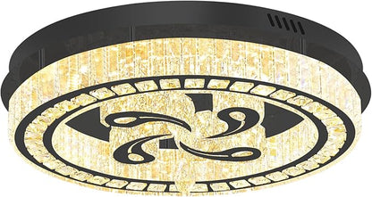 24'' Black Modern Crystal Chandelier LED Dimmable Flush Mount Crystal Ceiling Light for Living Room Bedroom Dining Room