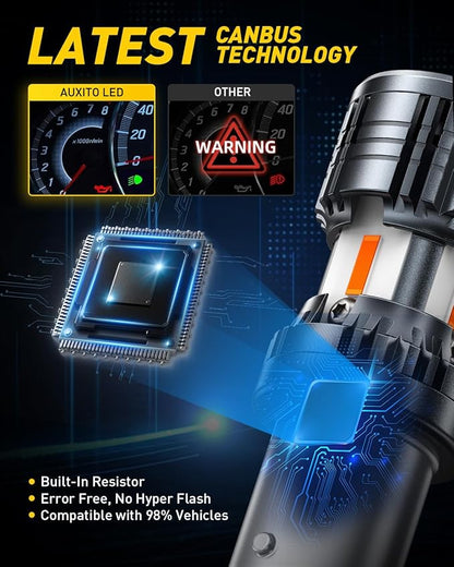 AUXITO CANBUS 7507 BAU15S LED Bulbs Amber Yellow with Built-in Resistor PY21W 12496 2641A 1156(150°) Anti Hyper Flash Error Free Front Rear Turn Signal Lights and Blinker Parking Lights, Pack of 2