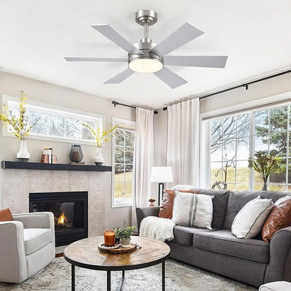 42 inch Ceiling Fans with Lights, Ceiling Fan with Remote APP, Dual-Sided Modern/Rustic 6 Blades, Reversible, 3CCT, Sloped Flush Mount Low Profile Ceiling Fan with Lights Bedroom Kitchen Indoor Nickel