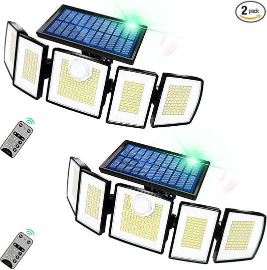 Solar Motion Lights Outdoor - With 16.4ft Cable, 3000LM Ultra-Bright LED Security Lights for Outside Dusk to Dawn, 2400mAh IP65 Waterproof Flood Lights with Remote for Court Yard Garage Front Door