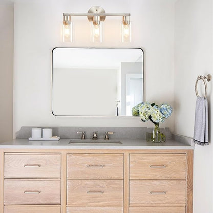 Brushed Nickel Bathroom Light Fixture 3-Light Bathroom Vanity Light Brushed Nickel 3 Light Vanity Lights for Bathrrom with Clear Glass Shades for Living Room Bedroom(E26 Socket)
