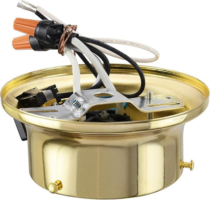Aspen Creative 22103-06-1, Flush Mount Ceiling Fixture Shade Holder Kit with Outlet in Brushed Brass Finish 3-5/8" Fitter, 4-3/4" Diameter x 2" Height