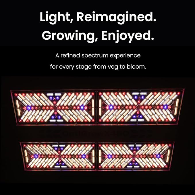OptiGrowX480 LED Grow Light for Indoor Plants, Full Spectrum with Veg Bloom Control, Optical Lens Design, High Efficiency, High PPFD Output for 3x3 4x4 Grow Tent