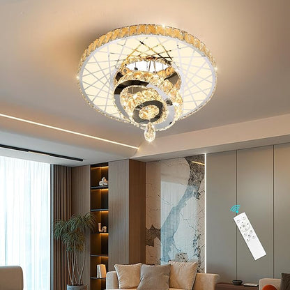 HAIXIANG LED Chandelier Modern Ceiling Dimmable Light Fixture Crystal Chandelier for Bedroom Dining Room Silver