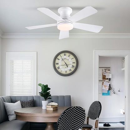 41 inch Ceiling Fans with Lights, White Flush Mount Ceiling Fan with Remote, 3CCT, LED Dimmable, Reversible, 6 Fan Speeds, Quite Low Profile Ceiling Fan with Lights Modern Bedroom Kitchen Indoor