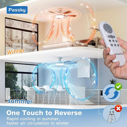 Passky Ceiling Fans with Lights, 52 inch Flush Mount Ceiling fan with Remote Control, Low Profile Silver Ceiling Fan for Bedroom, Farmhouse, Reversible, 3CCT, Dimmable, Noiseless DC Motor
