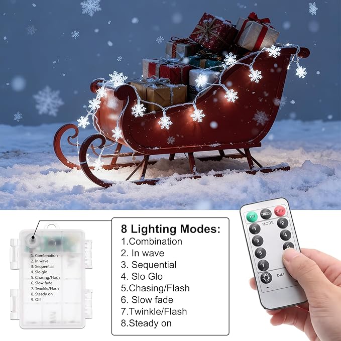 Christmas Decorations Lights, 8 Modes Timer with Remote 33 Ft 100 LED Battery Operated Fairy Lights Waterproof for Bedroom Patio Room Garden Party Home Xmas Tree Decor Indoor Outdoor, White