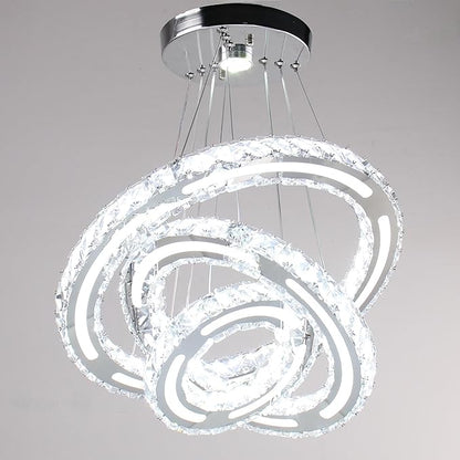 Chandeliers Modern Ceiling LED Fixture 3 Rings Adjustable Crystal Light Fixture Ceiling Hanging Pendant Light for Living Room Dining Bedrooms Hall 180mm Base 153 Crystals（White Light）