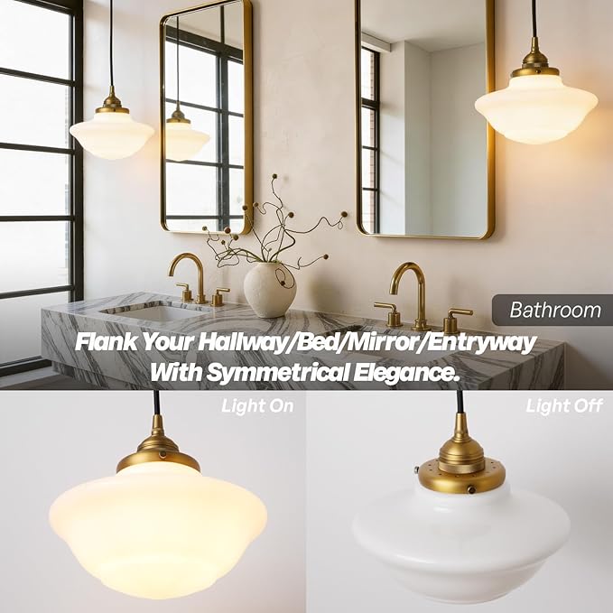 Modern Schoolhouse Ceiling Pendant Light with Milk White Glass Lampshade, Vintage Globe Hanging Ceiling Fixture Lamp for Kitchen Island Dining Room Hallway
