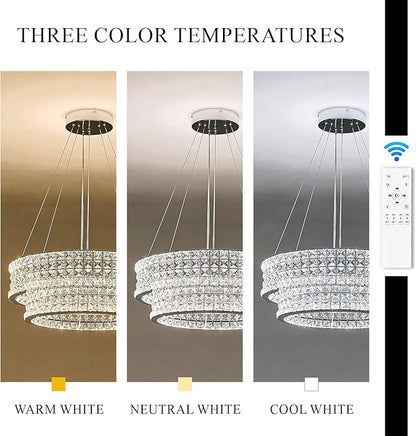 LED Crystal Chandeliers with Remote Control 20’’ Luxury 2-Tier Modern Chrome Chandelier Light Fixture Dimmable for Dining Room Bedroom Kitchen Foyer Entryway 3000-6500K