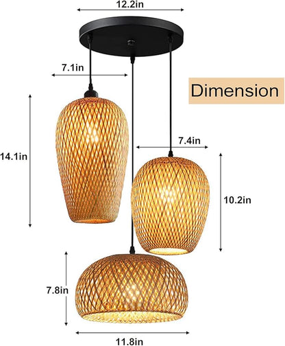 Bamboo Lantern Pendant Lamp, Retro Japanese Style E27 Chandelier Hanging Light Ceiling Lighting Fixture for Living Room Bedroom Restaurant Cafe Teahouse Bar Dining Room Club
