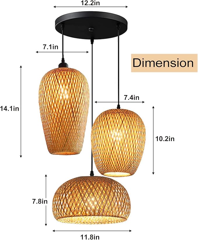 GWY Bamboo Lantern Pendant Lamp, Retro Japanese Style Nature E27 Chandelier Hanging Light Ceiling Lighting Fixture for Living Room Bedroom Restaurant Cafe Teahouse Bar Dining Room Club
