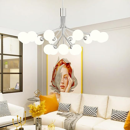 Depuley Glass Ball Sputnik Chandelier: 18-Light Modern Mid Century Chrome Chandelier Dining Room - Globe Chandelier Light Fixture Height Adjustable Kitchen Over Table (Included G9 Bulbs)