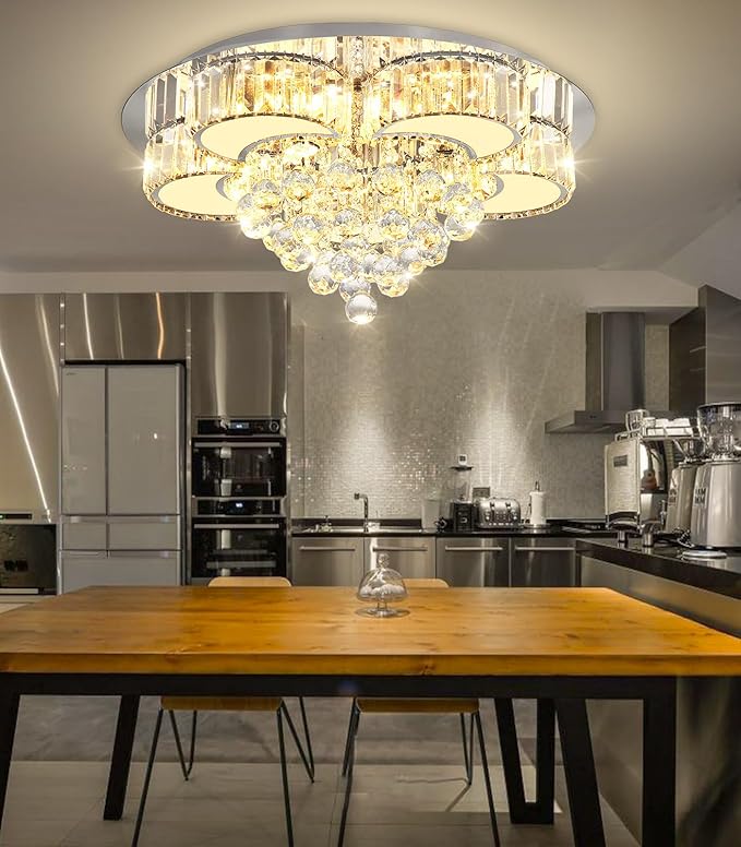 Modern Crystal Chandeliers for Dining Room LED Dimmable Light Fixtures Flush Mount Light Living Room Bedrooms