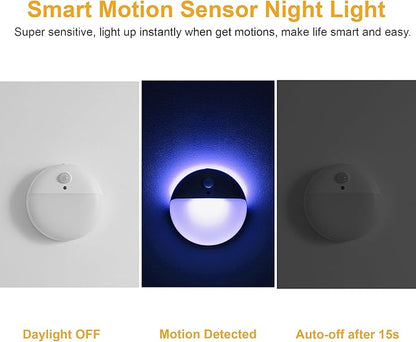 YUNLEX 2 Pack Blue Battery Night Light, Motion Activated Stick on Lights, 2.6" Small Travel Night Light, 3 Light Modes, Very Dim, Dimmable Battery Operated Lights for Toilet, Bathroom, Kids, Game Room
