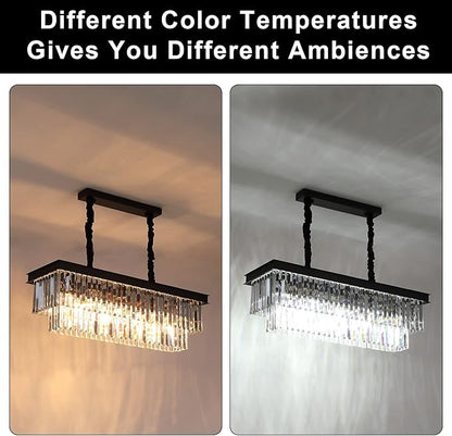 A AXILIXI Crystal Chandelier for Dining Room,Rectangular Black Chandelier Modern Rectangle Pendant Light Fixtures for Kitchen Island L33” K9 Contemporary Long Chandelier