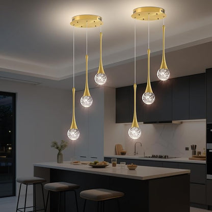 Modern Crystal Staircase Chandelier Polished Gold 3-Lights, H59'' High Ceiling Spiral Dimmable LED Raindrop Foyer Entryway Light Fixture Remote Control