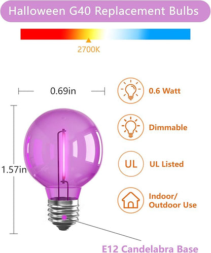 50Ft G40 LED Outdoor Christmas String Lights, Christmas Decorations with 27 LED Shatterproof Clear Orange and Purple Globe Bulbs(2 Spare), Hanging Patio Night Lights for Home Party Garden Yard Decor