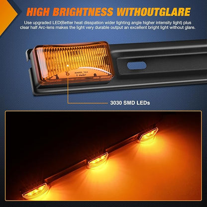Nilight 9 LED Marker Tail Trailer Light Bar 14.2Inch 2 PCS Amber Clearance Identification Running Mark ID Rear Stainless Steel Bracket for 12V Pickup Truck RV Boat
