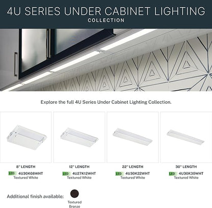 Kichler 4U Series 22" 120V LED Under Cabinet Light in White, 3000K, (22" L x 4.5" W x 1"H), 4U30K22WHT