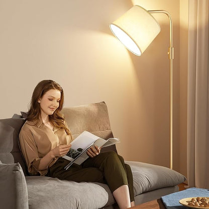 Ambimall Fully Dimmable Floor Lamp - Floor Lamps with 9W LED Bulb, Standing Lamps for Living Room with Adjust Head, Modern Standing Tall Light Rotary Switch for Office(Gold and Beige)