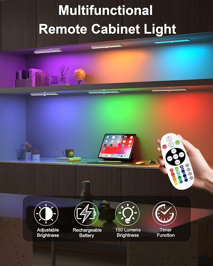 SZOKLED Under Cabinet Lights Wireless, 48-LED Under Cabinet Lighting Rechargeable, Closet Light with Timer & Dimmable, Under Counter Lights for Kitchen Shelf Pantry Desk (4 Packs)