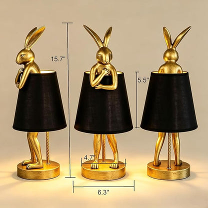 YHT Bunny Table Lamp, Cute Animal Rabbit Lamp,15.7" Vintage LED Desk Light with Linen Lampshade, for Bedroom, Study Room, Office, Home Decor,Mothers Day Gifts for Mom(Black)