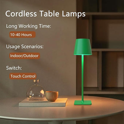 2 Pack Cordless Table Lamp: 6000mAh Battery Operated Touch Lamp Outdoor Table Lights, 3 Color Stepless Dimming, Waterproof Wireless Portable Desk Lamp for Indoor Table Living Room Camping Cafe(Green)