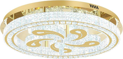 Modern Crystal Chandeliers for Dining Room Flush Mount Ceiling Chandelier for Living Room Dining Room Ring LED Crystal Ceiling Light (Round,32in Gold,Dimmable 2700K-6500K)