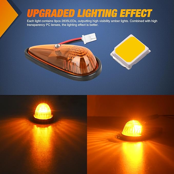 Nilight Cab Roof Marker Light 5 PCS Amber Teardrop Top Clearance Indicator Lights Waterproof Surface Mount Running Lamp for Heavy Duty Trucks Trailer Camper RV Tractor