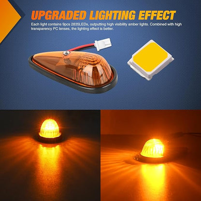 Nilight Cab Roof Marker Light 5 PCS Amber Teardrop Top Clearance Indicator Lights Waterproof Surface Mount Running Lamp for Heavy Duty Trucks Trailer Camper RV Tractor