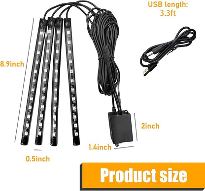 Car Led Interior Lights, RGB 48 LED Multicolor Auto Strip Light with Sound Active Function and APP Control, Under Dash Smart Lighting Kit with Charger, Car Accessories (USB)