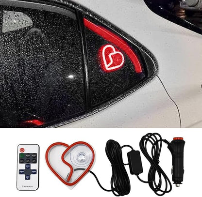 XhuangTech Car LED Signs Neon Ambient Light, Triangle or Back Window Sign Lights, Interior Atmosphere Lamp for Car Decor (Red Heart Shaped)