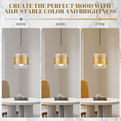 7" Modern Pendant Lights Kitchen Island, Gold Mini Pendant Light Fixtures with Clear Glass Shade, Adjustable Hanging Light Fixtures for Kitchen Island Restaurant Hallway,2 Pack